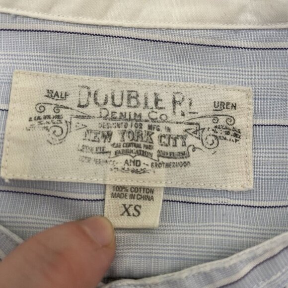 Double RL Ralph Lauren RRL Grandad Collar Stripe Shirt Blue White Men's XS - Picture 6 of 6